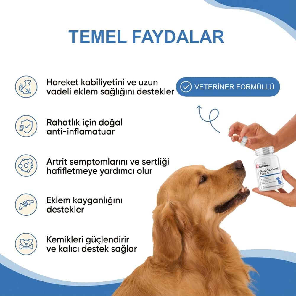 Köpekler İçin Glukozamin Tablet – Eklem ve Kıkırdak Desteği, Hareket Kabiliyeti Takviyesi (300Tablet)