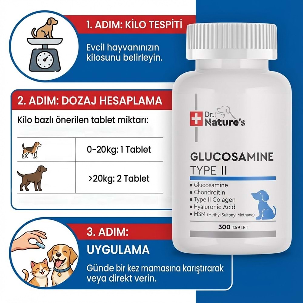 Köpekler İçin Glukozamin Tablet – Eklem ve Kıkırdak Desteği, Hareket Kabiliyeti Takviyesi (300Tablet)