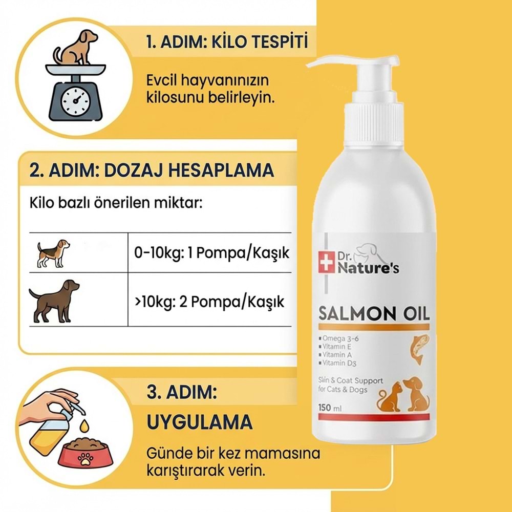 DRNATURES BALIK YAĞI SALMON OİL 150 ML(Kedi ve Köpekler için tüy dökülmelerini önleyici)