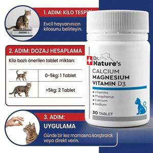Drnature Kediler için KALSIYUM MAGNETZYUM VİTD3 30 Tablet