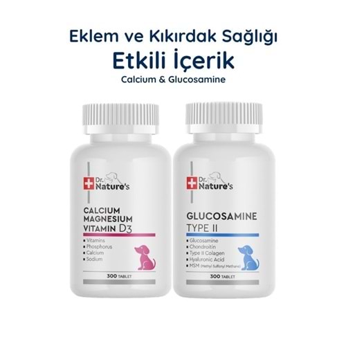 Köpek Glukozamin 300 Tablet + Kalsiyum Magnesium D3 300 Tablet Seti – Eklem ve Kemik Destek Paketi