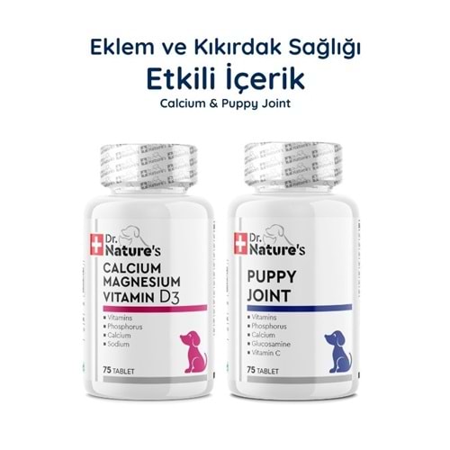 Köpek Glukozamin 75 Tablet + Kalsiyum Magnesium D3 75 Tablet Seti – Eklem ve Kemik Destek Paketi