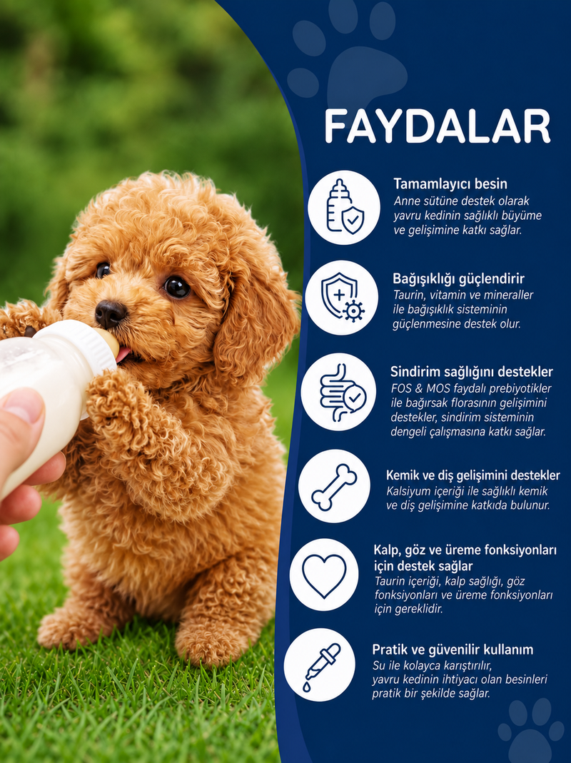 Puppy Milk Yavru Köpek ve Hamile Anne Köpek Besleyici Süt Tozu Taurin ve Prebiyotik Takviyeli 200 Gr