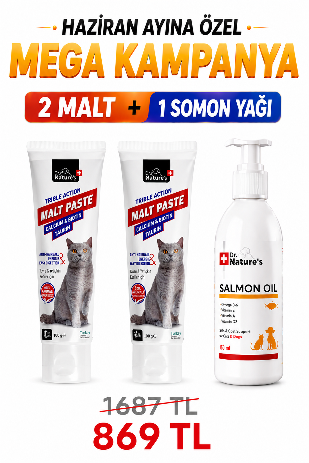 Kedi Maltı ve Somon Yağı Seti – 2 Adet Malt Macunu + 1 Adet Omega 3 Somon Yağı