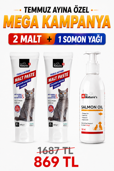 Kedi Maltı ve Somon Yağı Seti – 2 Adet Malt Macunu + 1 Adet Omega 3 Somon Yağı