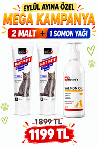 Kedi Maltı ve Somon Yağı Seti – 2 Adet Malt Macunu + 1 Adet Omega 3 Somon Yağı