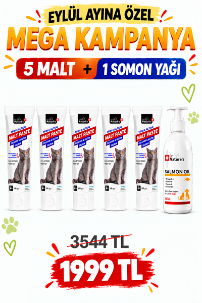 Kedi Maltı Mega Avantaj Seti – 5 Adet Malt Macunu + 1 Adet Omega 3 Somon Yağı