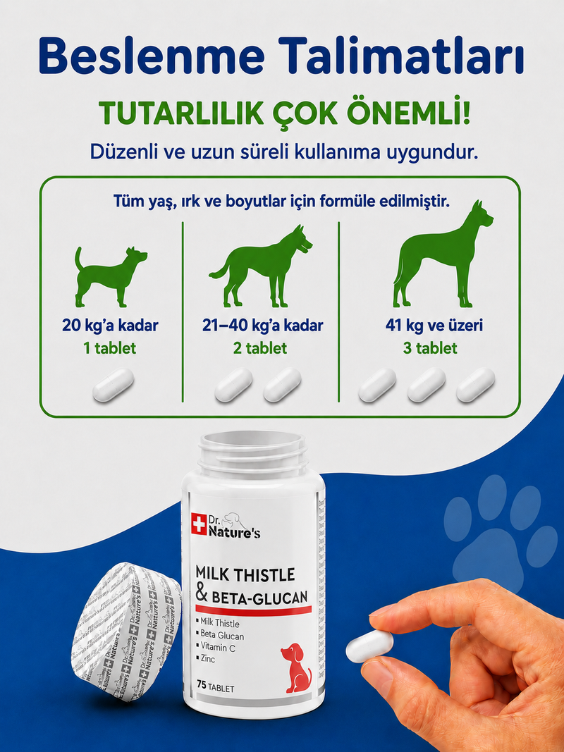 Köpek Milk Thistle ve Beta Glukan 75 Tablet