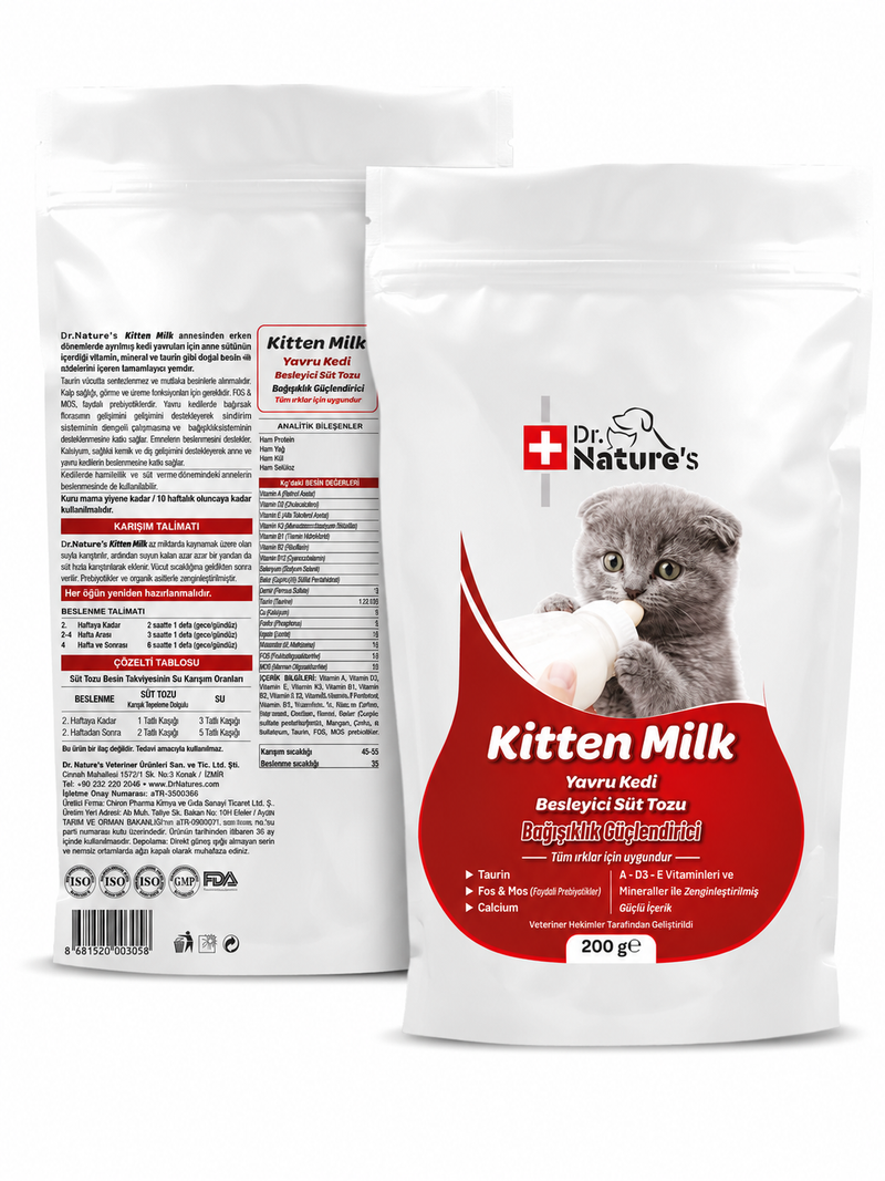 Kitten Milk Yavru Kedi ve Hamile Anne Kedi Besleyici Süt Tozu Taurin ve Prebiyotik Takviyeli 200 Gr